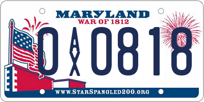 MD license plate 0AX0818
