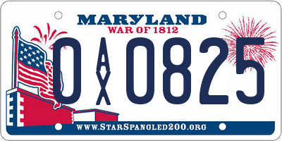 MD license plate 0AX0825