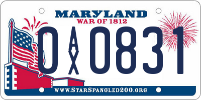 MD license plate 0AX0831