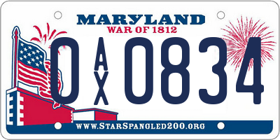 MD license plate 0AX0834