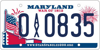 MD license plate 0AX0835