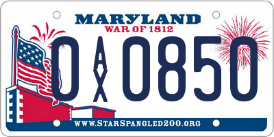 MD license plate 0AX0850
