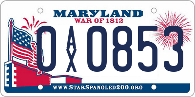 MD license plate 0AX0853