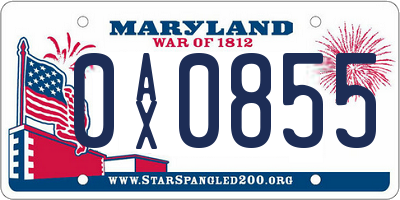 MD license plate 0AX0855