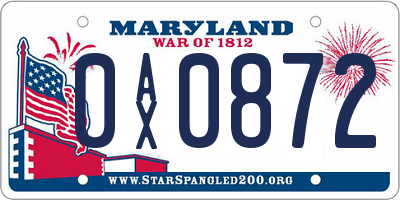 MD license plate 0AX0872