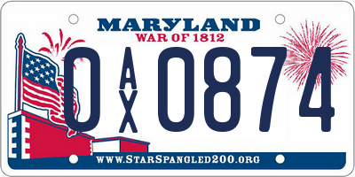 MD license plate 0AX0874