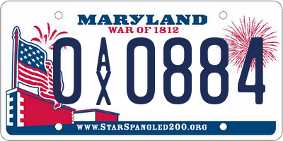 MD license plate 0AX0884
