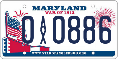 MD license plate 0AX0886