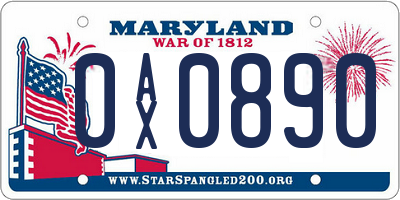 MD license plate 0AX0890
