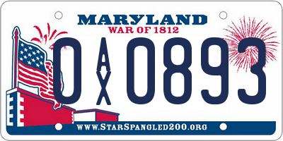 MD license plate 0AX0893