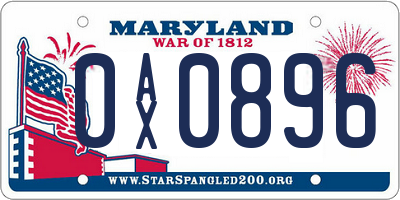MD license plate 0AX0896