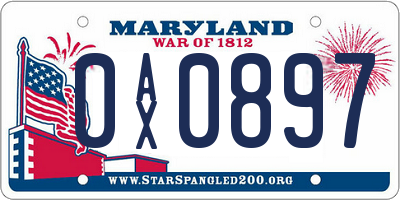 MD license plate 0AX0897
