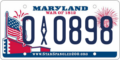 MD license plate 0AX0898