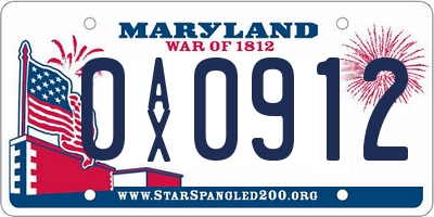 MD license plate 0AX0912