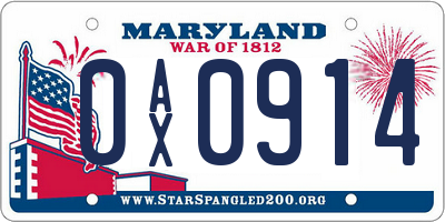 MD license plate 0AX0914