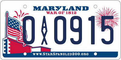 MD license plate 0AX0915