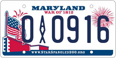 MD license plate 0AX0916