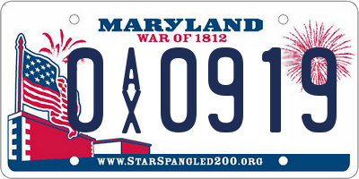 MD license plate 0AX0919