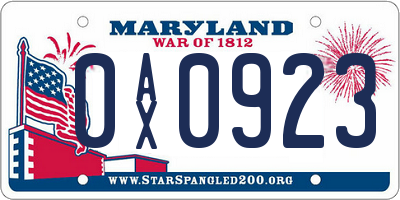 MD license plate 0AX0923