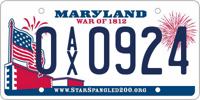 MD license plate 0AX0924