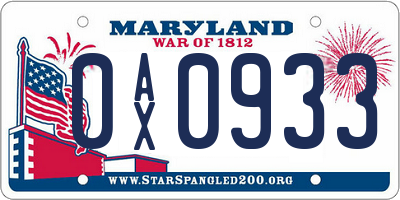 MD license plate 0AX0933