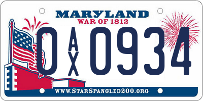 MD license plate 0AX0934