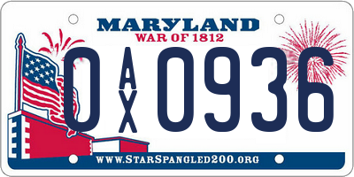 MD license plate 0AX0936