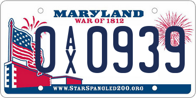 MD license plate 0AX0939