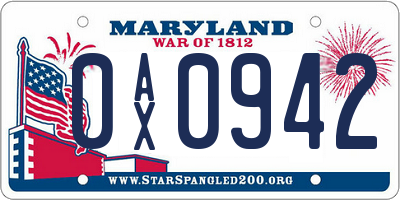 MD license plate 0AX0942