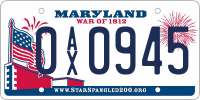 MD license plate 0AX0945