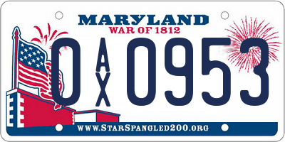 MD license plate 0AX0953