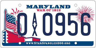 MD license plate 0AX0956