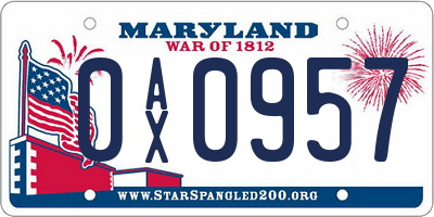 MD license plate 0AX0957