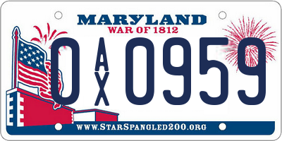 MD license plate 0AX0959