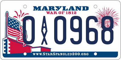 MD license plate 0AX0968