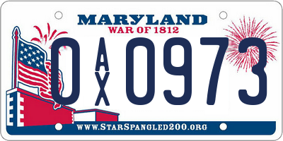 MD license plate 0AX0973
