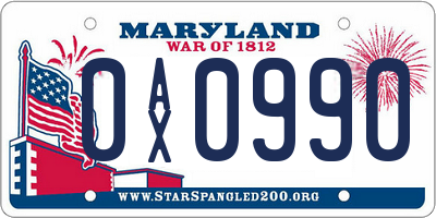 MD license plate 0AX0990