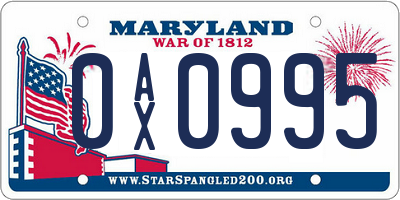 MD license plate 0AX0995