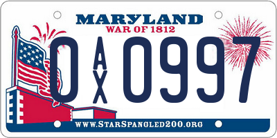 MD license plate 0AX0997