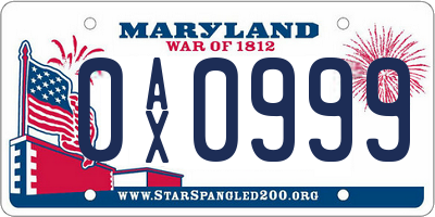 MD license plate 0AX0999