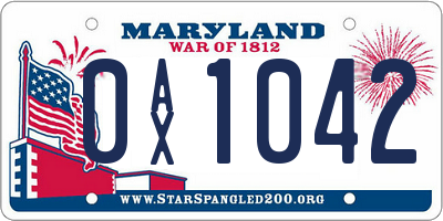 MD license plate 0AX1042