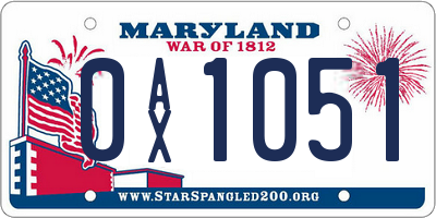 MD license plate 0AX1051