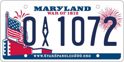 MD license plate 0AX1072