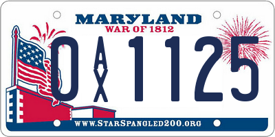 MD license plate 0AX1125