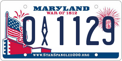 MD license plate 0AX1129