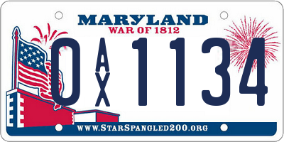 MD license plate 0AX1134