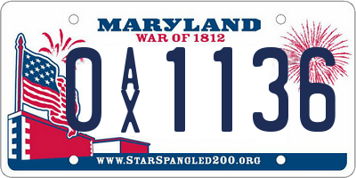 MD license plate 0AX1136
