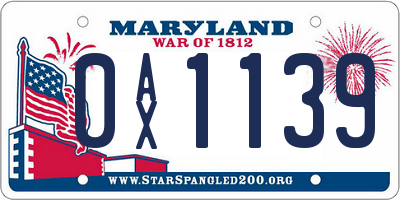 MD license plate 0AX1139