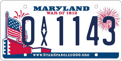 MD license plate 0AX1143