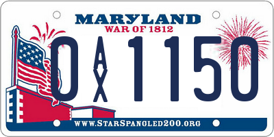 MD license plate 0AX1150